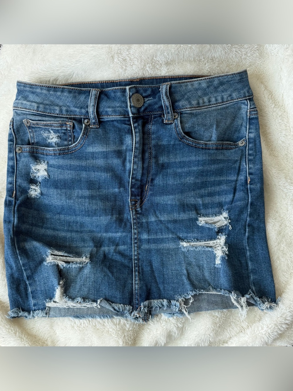 American Eagle Outfitters Blue Distressed Denim Mini Skirt